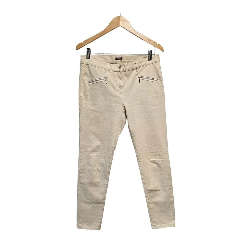 J.‎ MCLAUGHLIN Jeans Tan Beige Cream Denim Zippered Ankle Stretch Pants Size 8